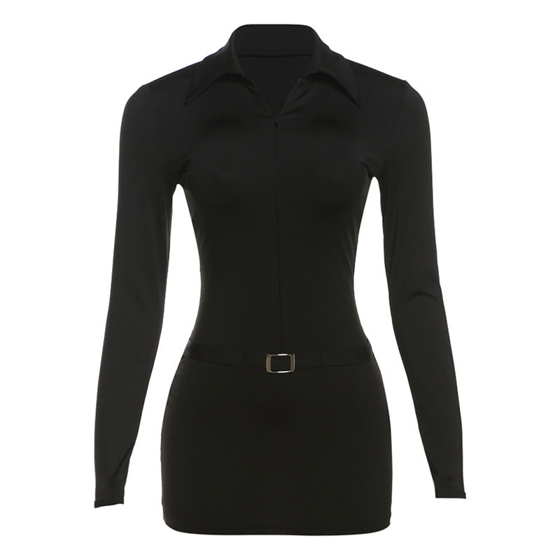 Fitted Mini Dress with Shaping and Flattering Fabric, Matching Belt Detail - Journey