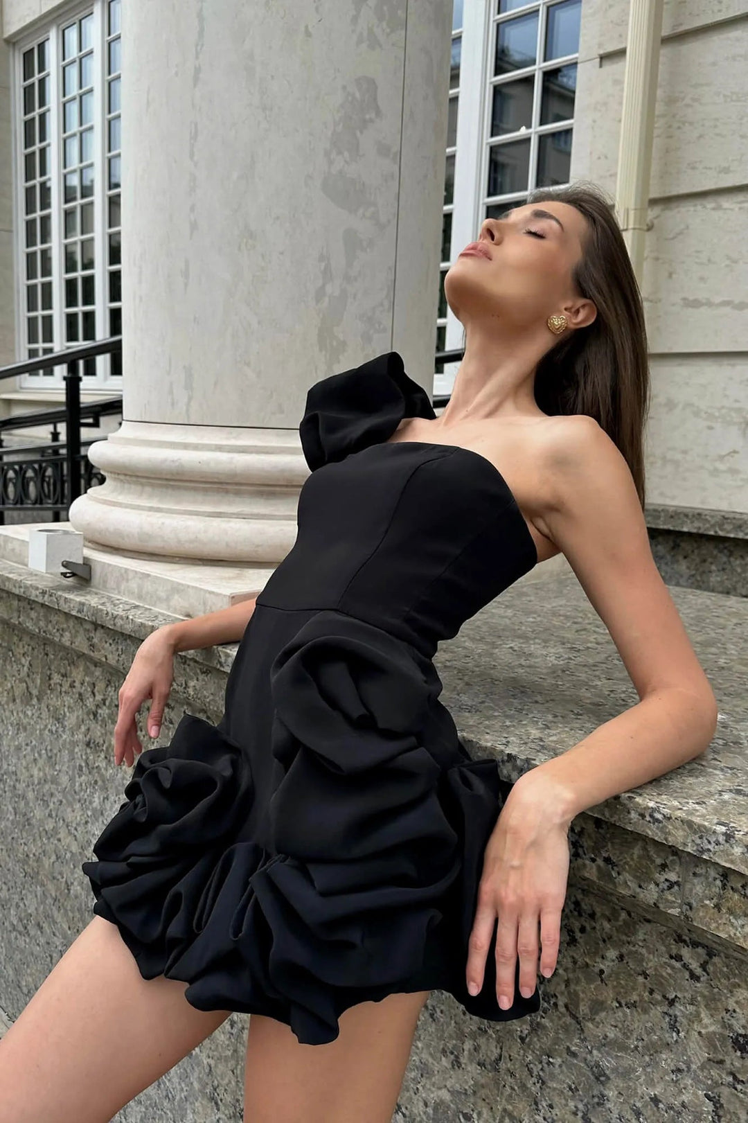 Mini Dress with Pleats and One-Shoulder Design - Florina