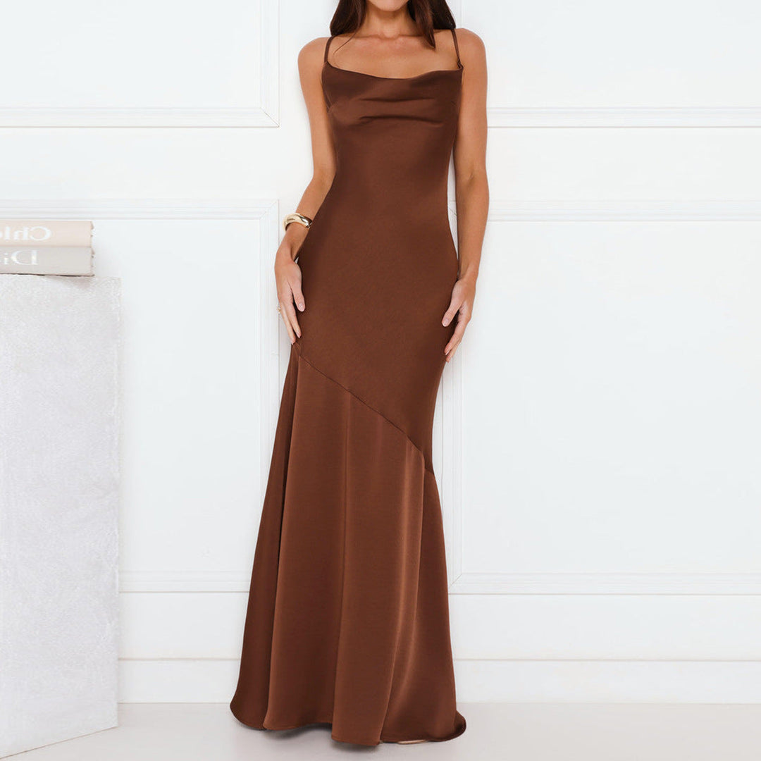 Maureen elegant satin maxi dress with an open back