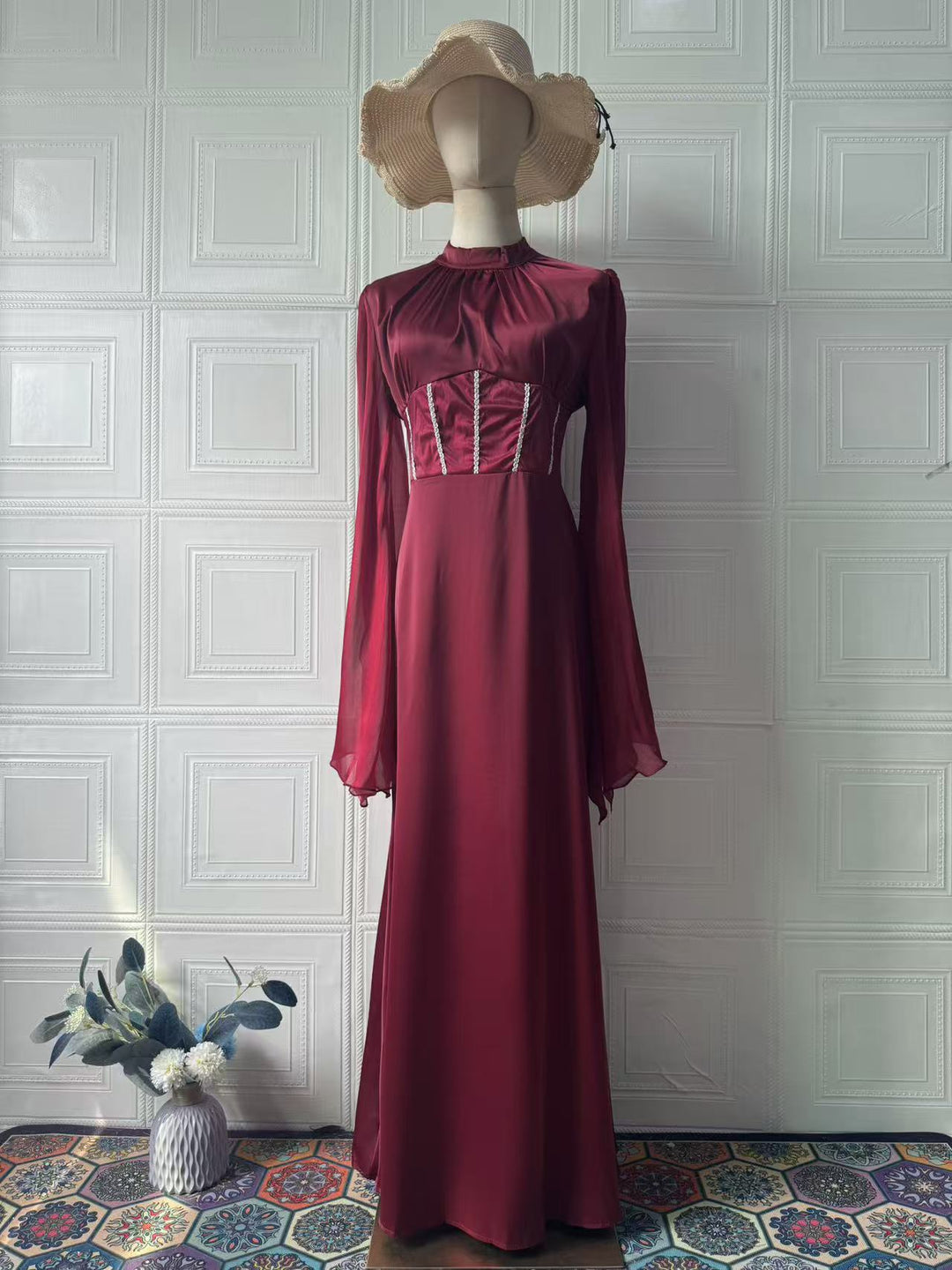 Atalia shiny chiffon dress with rhinestone detailing