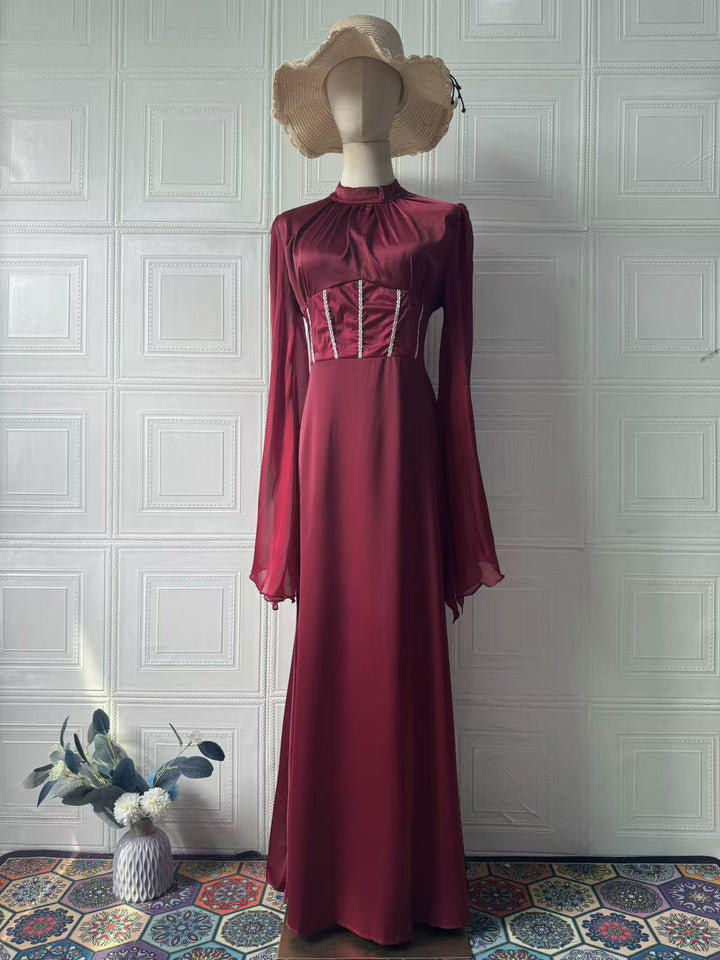 Atalia shiny chiffon dress with rhinestone detailing