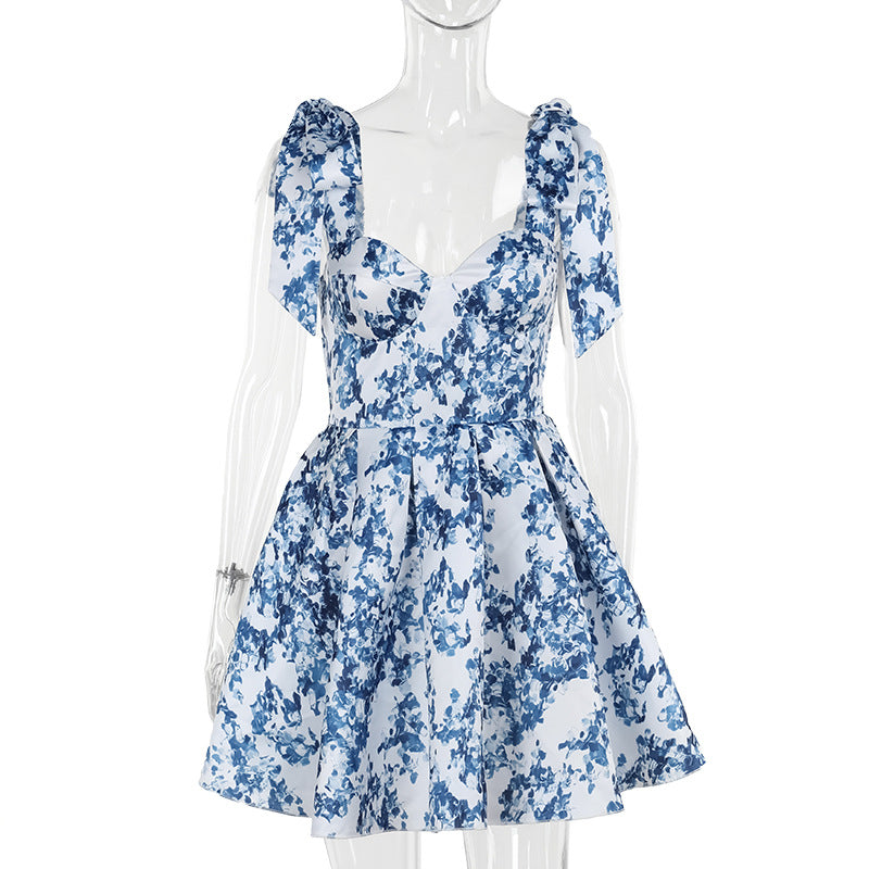 Mini Ruffled Dress with Tie Straps - Florin