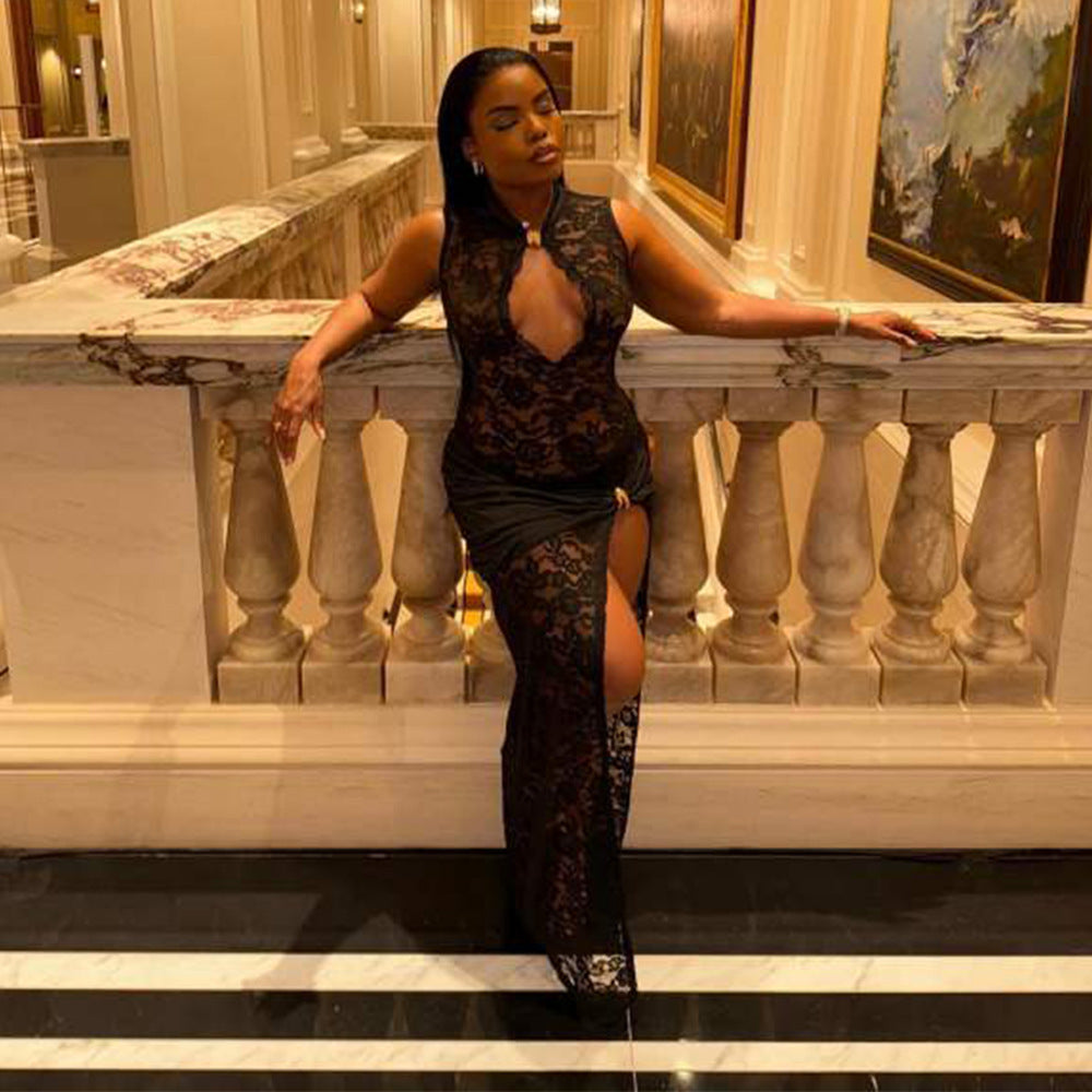 Lace Maxi Dress with Slit Design - Lola