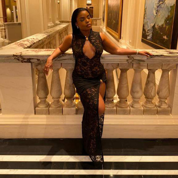 Lace Maxi Dress with Slit Design - Lola