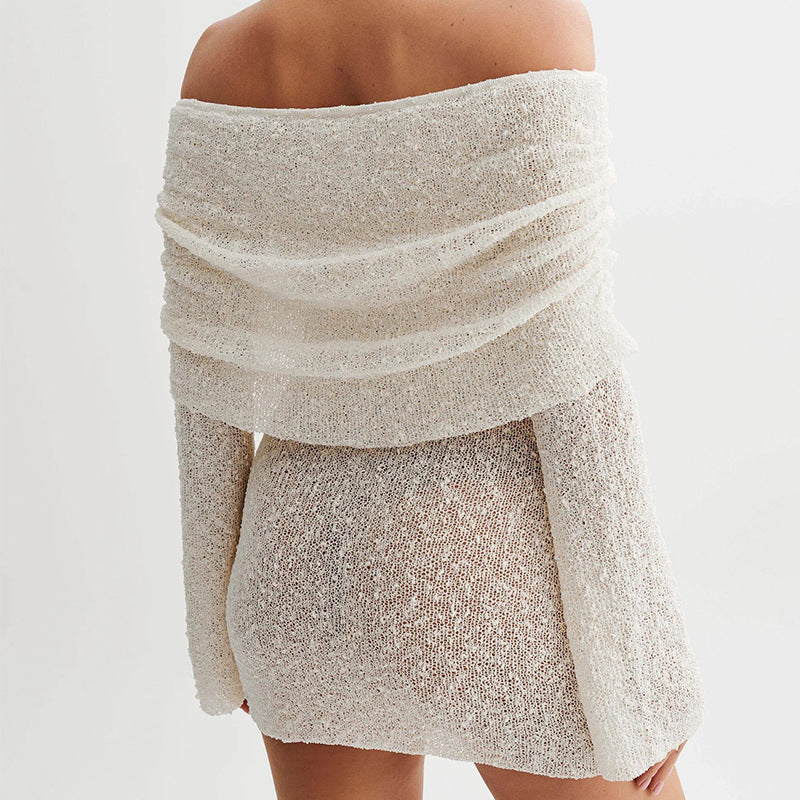 Knitted Mini Beach Dress with Off-Shoulder - Larry