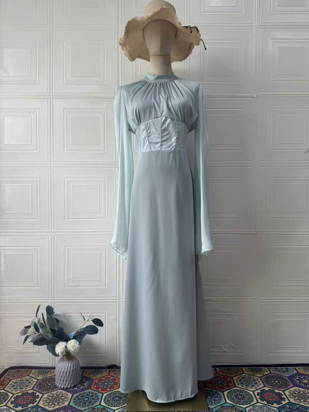Atalia shiny chiffon dress with rhinestone detailing