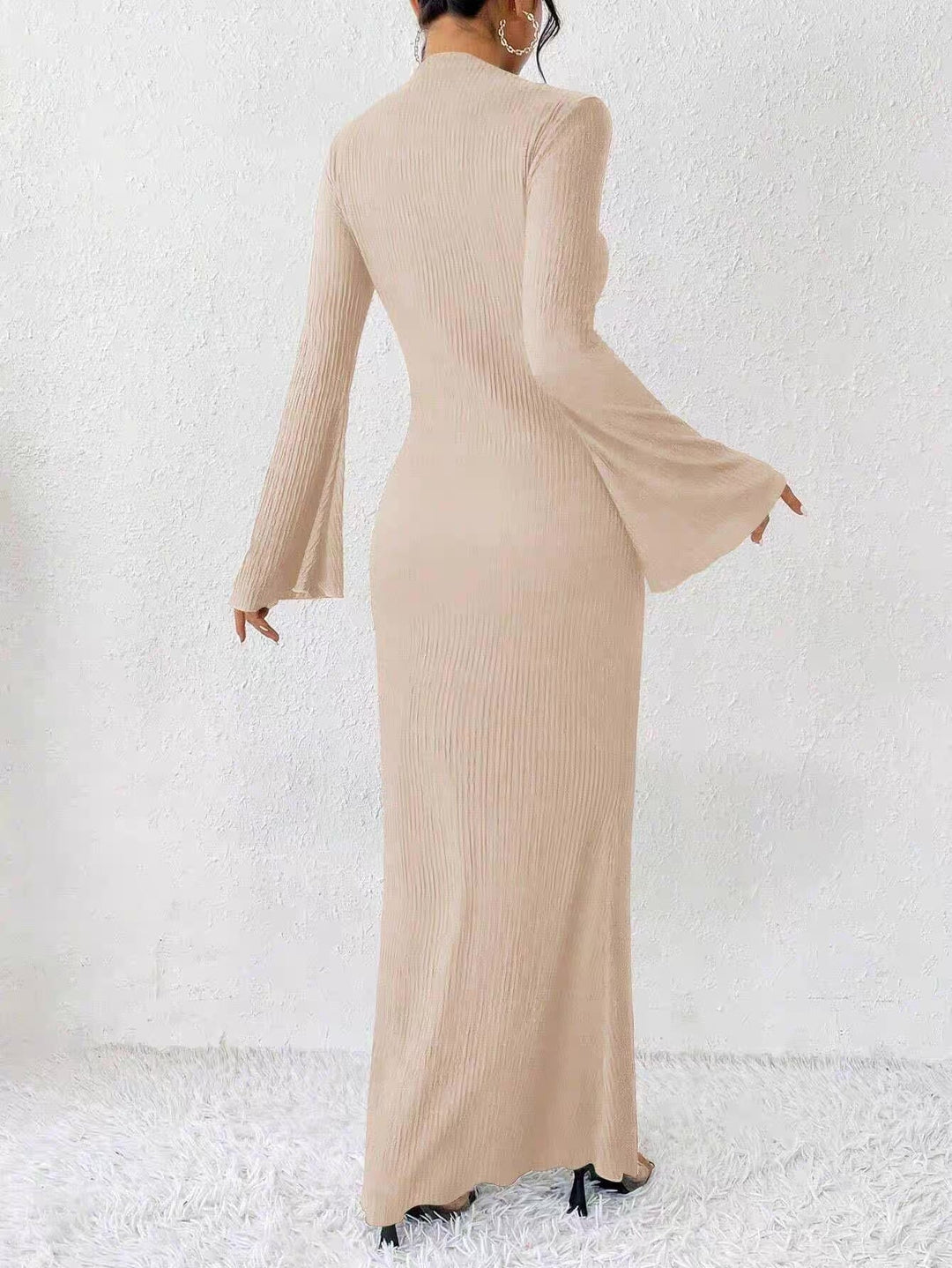 Ruched Fabric Maxi Dress with Open Sleeves - Stella