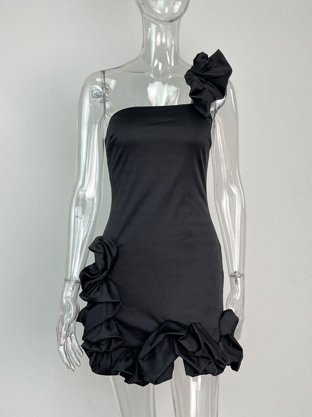 Mini Dress with Pleats and One-Shoulder Design - Florina