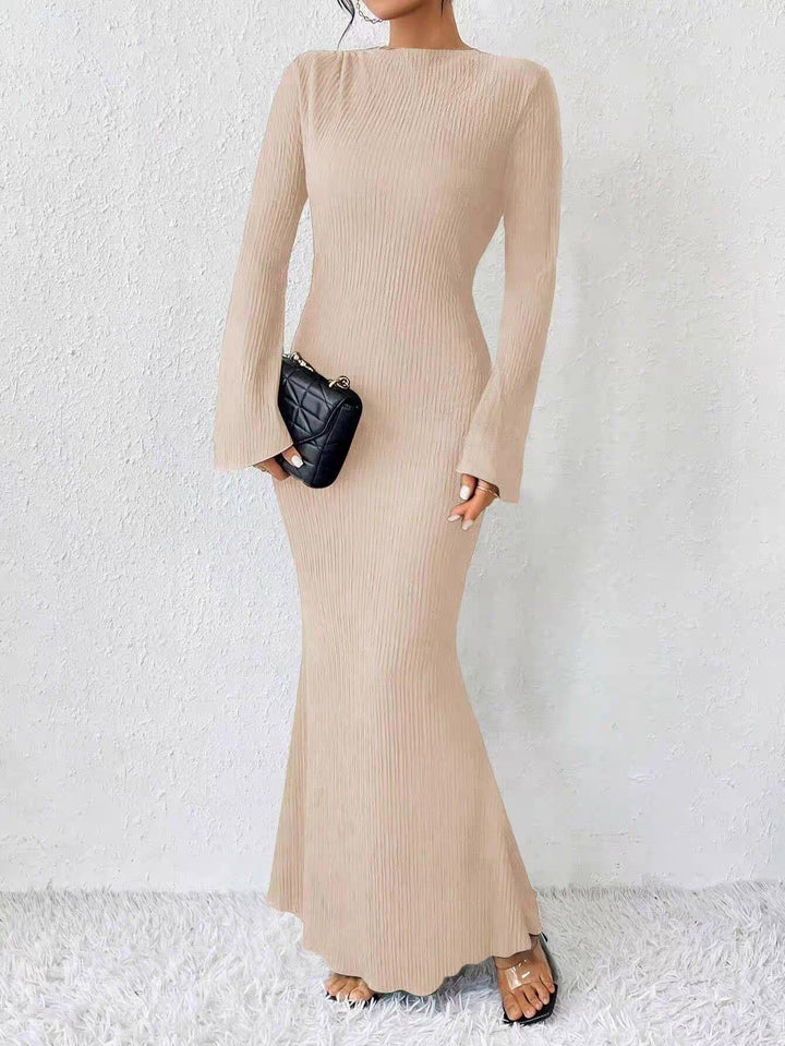 Ruched Fabric Maxi Dress with Open Sleeves - Stella