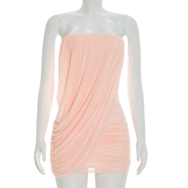 Strapless pleated chiffon mini dress - Jaini