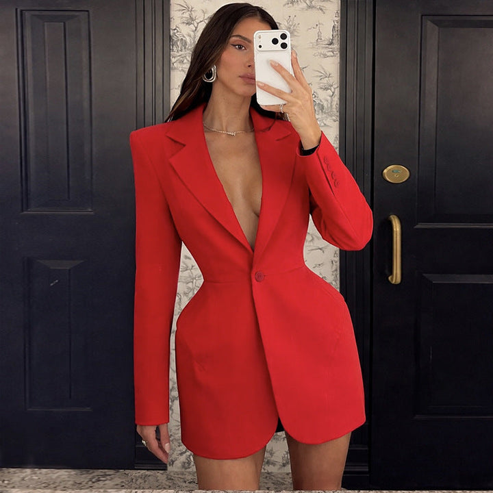 שמלת מיני בלייזר מחויטת סגירת כפתורים - רוקסאנה