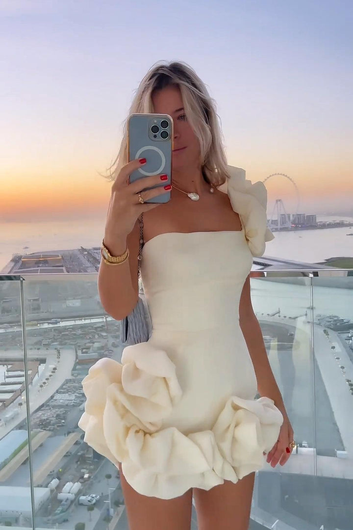 Mini Dress with Pleats and One-Shoulder Design - Florina