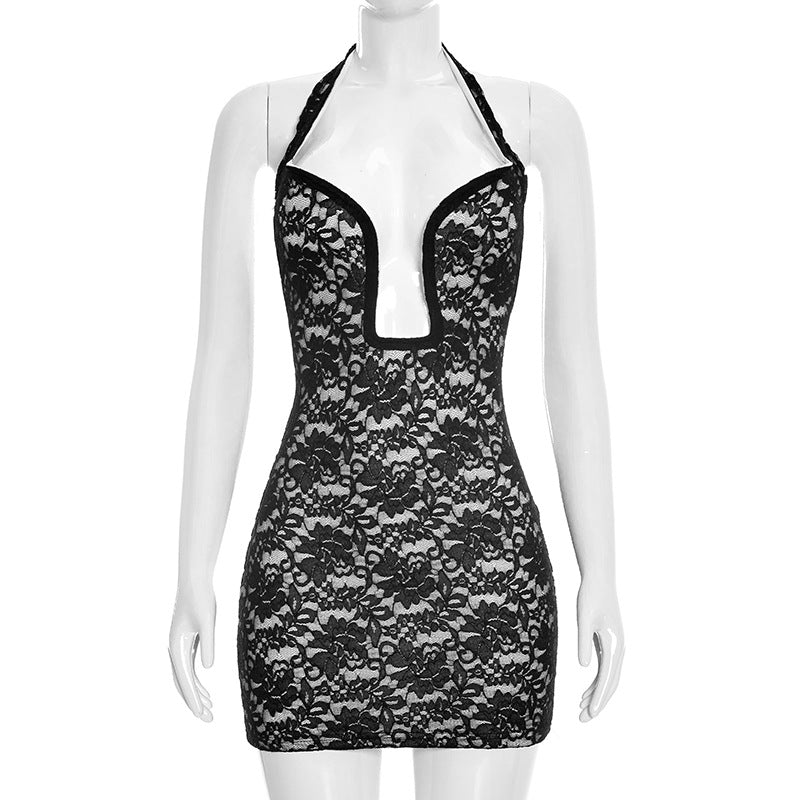 Lace mini dress with an open back - Yahli