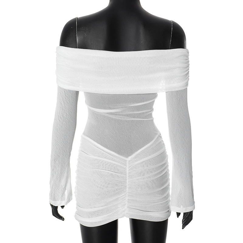 A-Line Mini Sequin Dress with Ruching and Off-Shoulder Design - Kiara