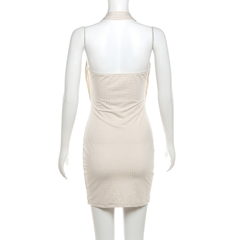 Fitted Sparkling Mini Dress with Dropped Collar - Fash