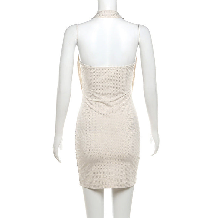Fitted Sparkling Mini Dress with Dropped Collar - Fash