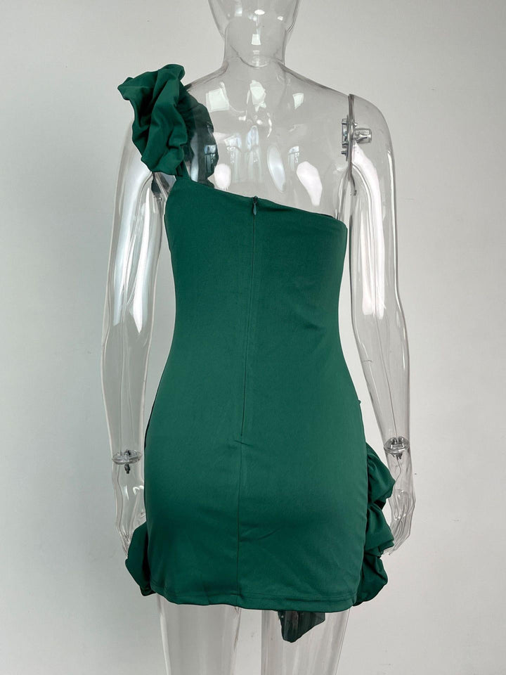 Mini Dress with Pleats and One-Shoulder Design - Florina