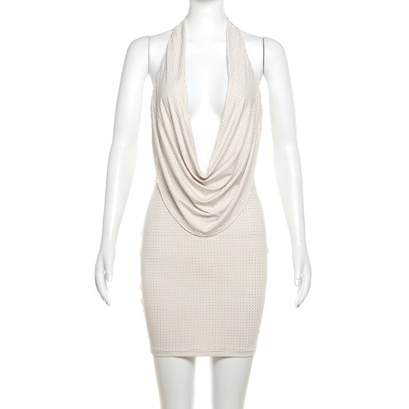 Fitted Sparkling Mini Dress with Dropped Collar - Fash