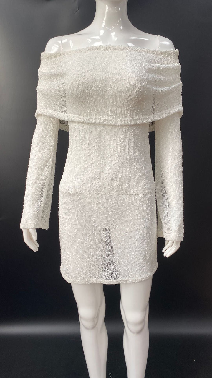 Knitted Mini Beach Dress with Off-Shoulder - Larry