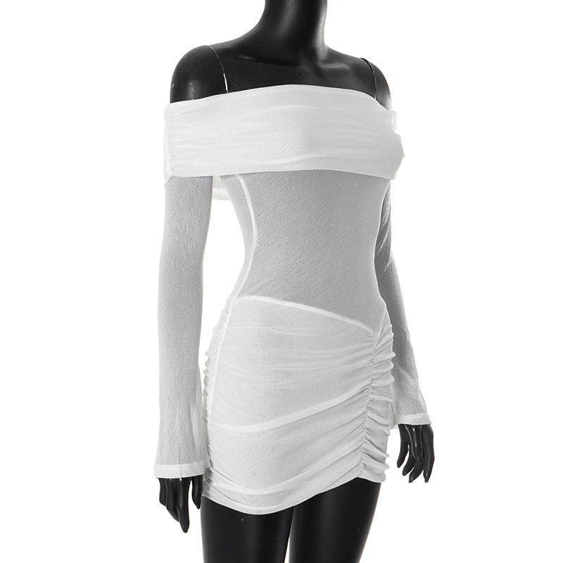 A-Line Mini Sequin Dress with Ruching and Off-Shoulder Design - Kiara