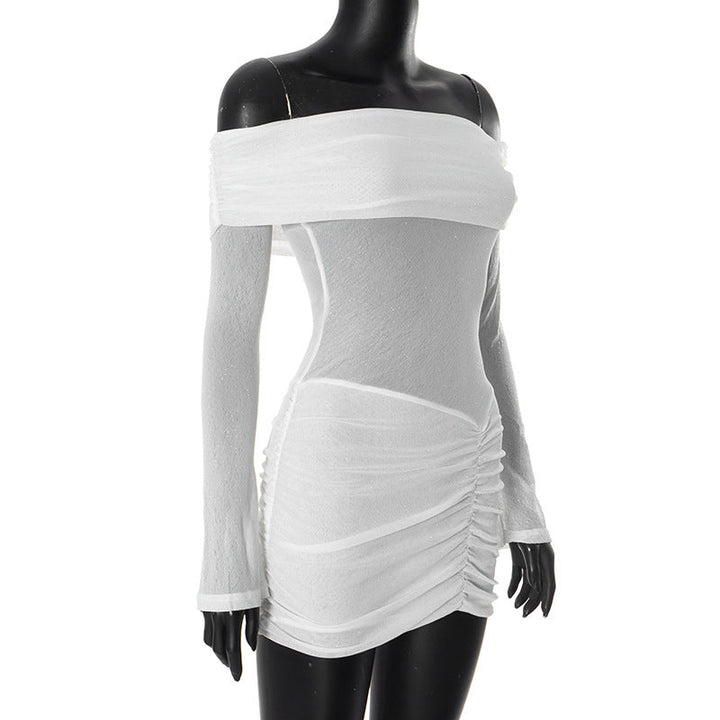 A-Line Mini Sequin Dress with Ruching and Off-Shoulder Design - Kiara