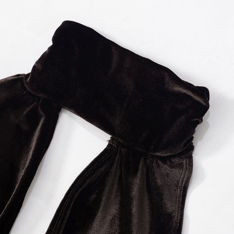 Velvet Mini Dress with Cutouts and Turtleneck Collar - Palmer