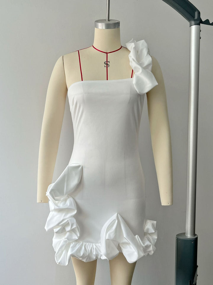 Mini Dress with Pleats and One-Shoulder Design - Florina