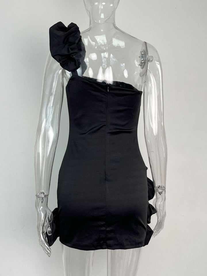 Mini Dress with Pleats and One-Shoulder Design - Florina