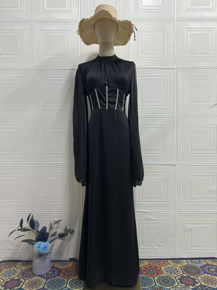 Atalia shiny chiffon dress with rhinestone detailing