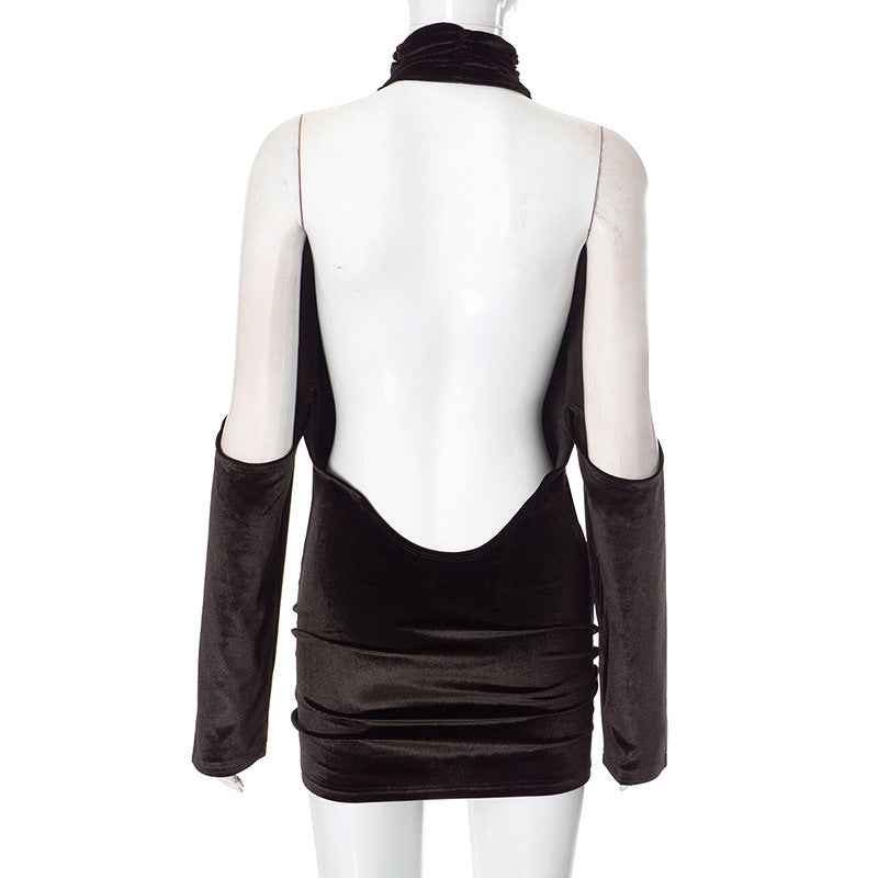 Velvet Mini Dress with Cutouts and Turtleneck Collar - Palmer