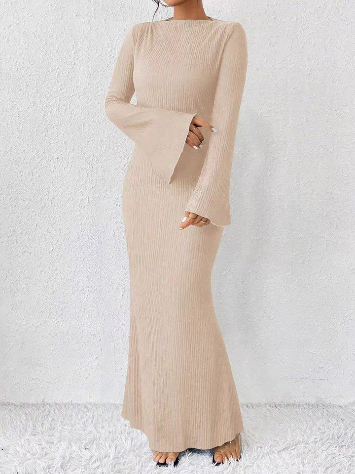 Ruched Fabric Maxi Dress with Open Sleeves - Stella