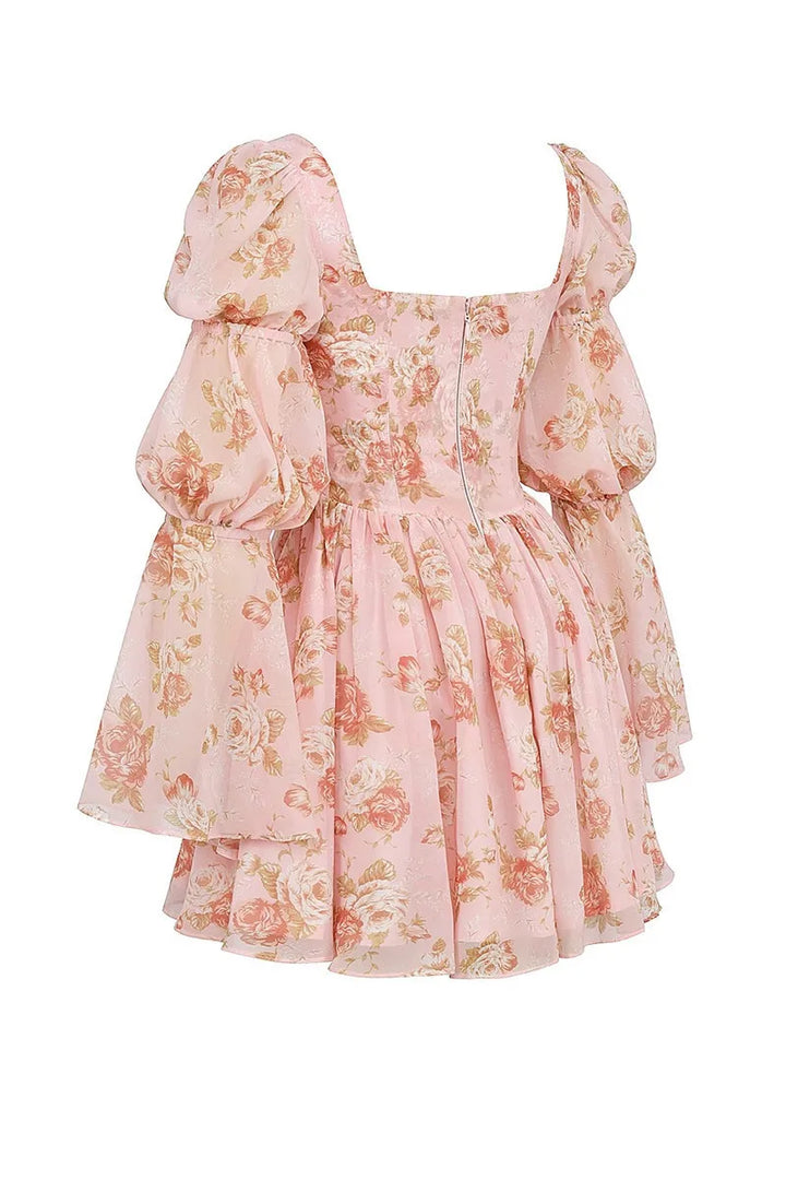 Floral Chiffon Mini Dress with A-Line Cut and Bell Sleeves - Florencia