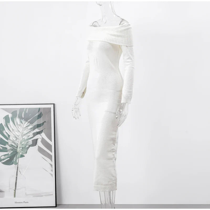 Knitted midi dress with off-shoulder - Liri