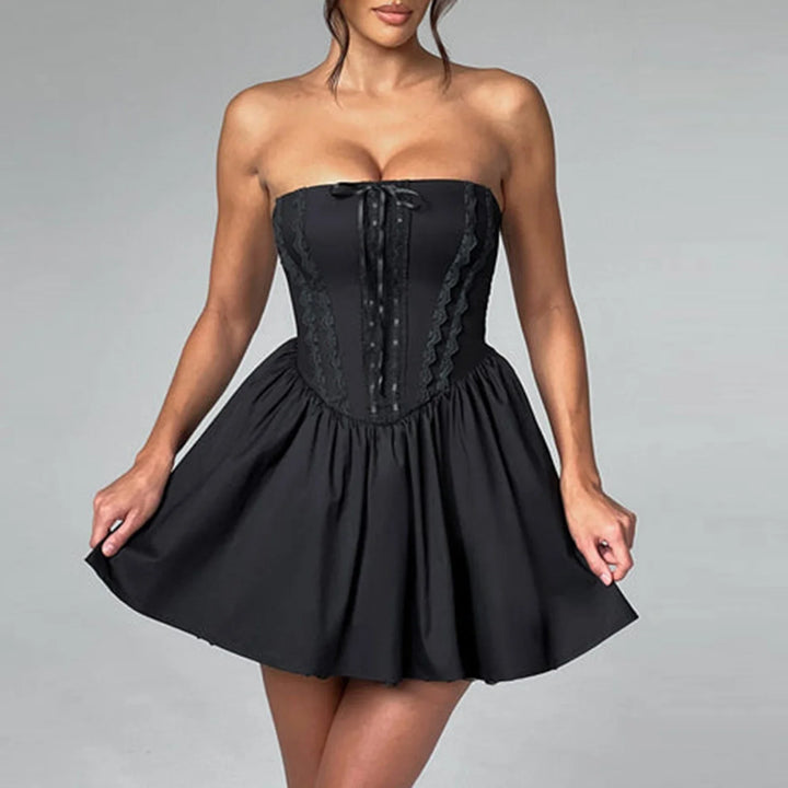 A-Line Mini Dress with Back Tie for Waist Fit, Country Style - Reya