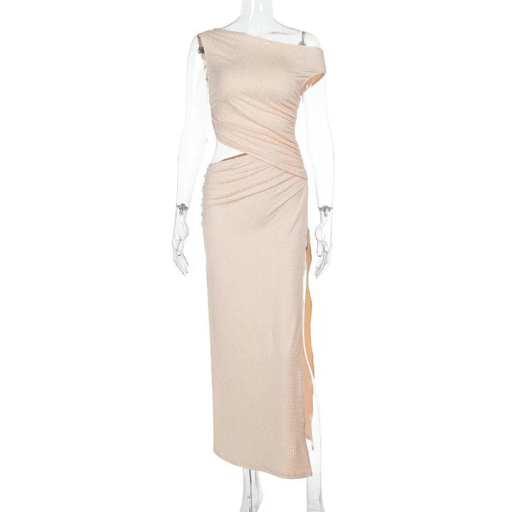 Maxi Dress with Glittering Sequins, Cutout and Slit Design - Orina