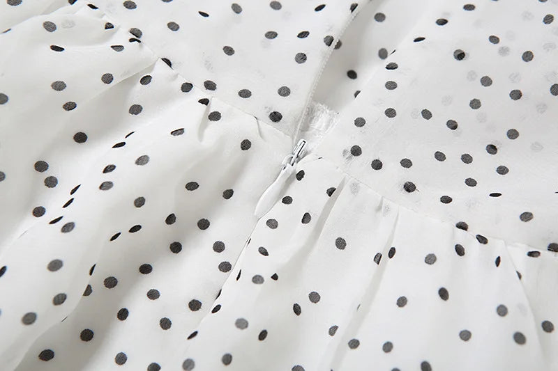 Mini Strapless Ruffle Dress with Corset Design, Polka Dot Detail and Matching Scarf - Milia