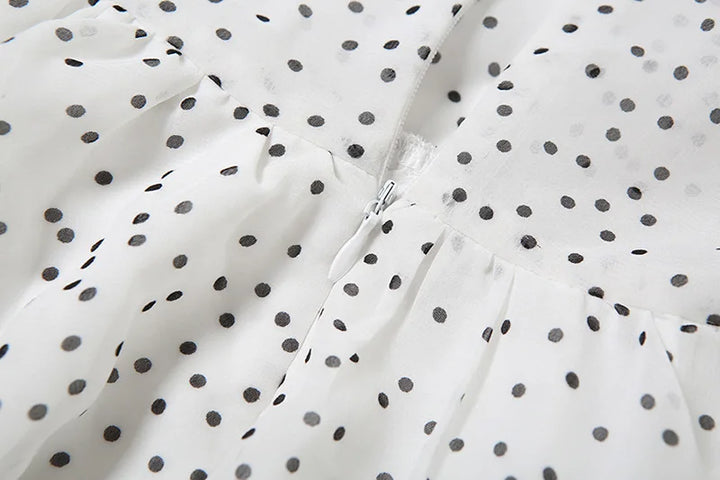 Mini Strapless Ruffle Dress with Corset Design, Polka Dot Detail and Matching Scarf - Milia
