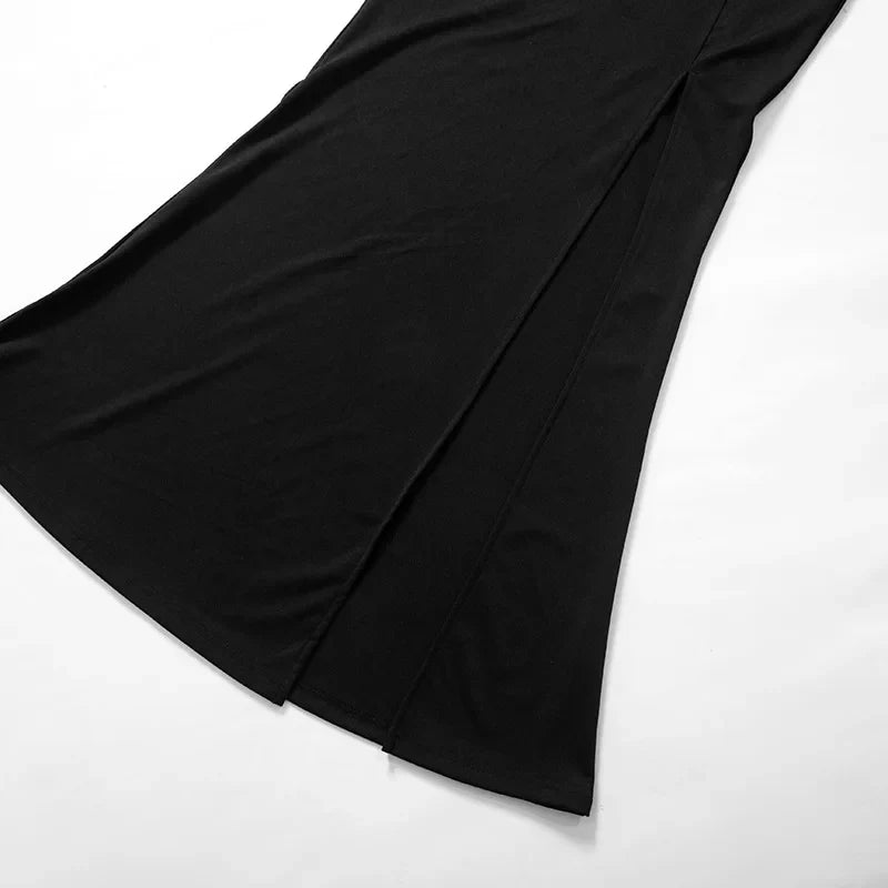 Asymmetric maxi evening dress with deep slit and one sleeve - Eva