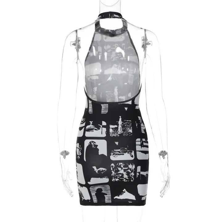 Mini Dress with Collar and Monochrome Print Design - Tessa