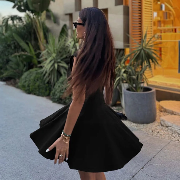 Ruffled Mini Dress with A-Line Cut and Half Turtleneck - Riley