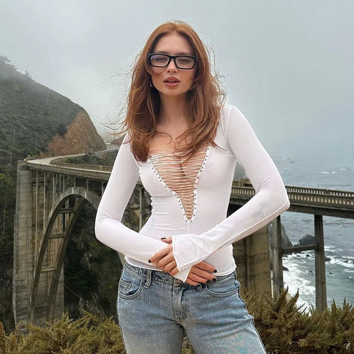 Long Sleeve Shirt with Thread Decoration - Edith