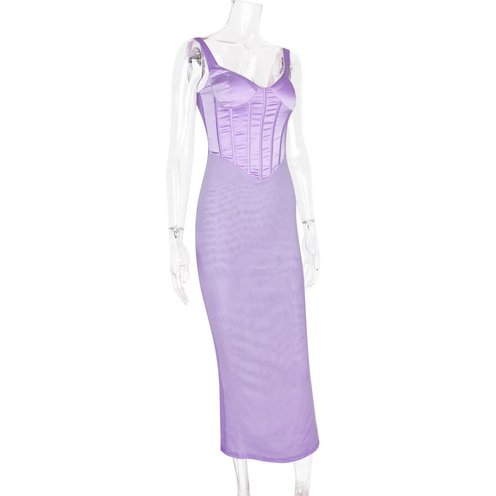 Mesh Maxi Dress with Satin Corset Design - Mariam