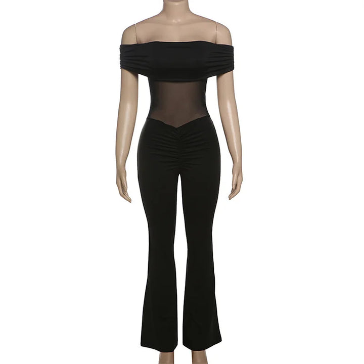 Shaping Fabric Jumpsuit with Mesh and Off-Shoulder Pedal Pusher Pants - Maylin
