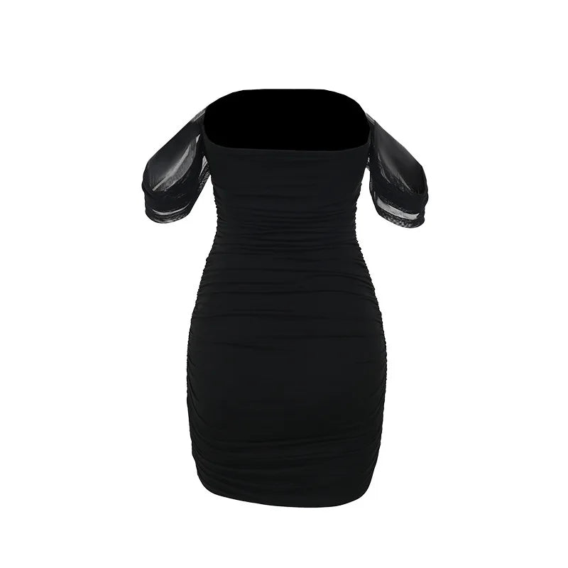 Fitted Pleated Mini Dress with Dropped Mesh Straps - Luz