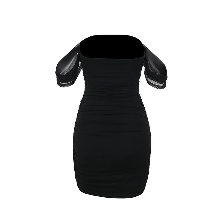 Fitted Pleated Mini Dress with Dropped Mesh Straps - Luz