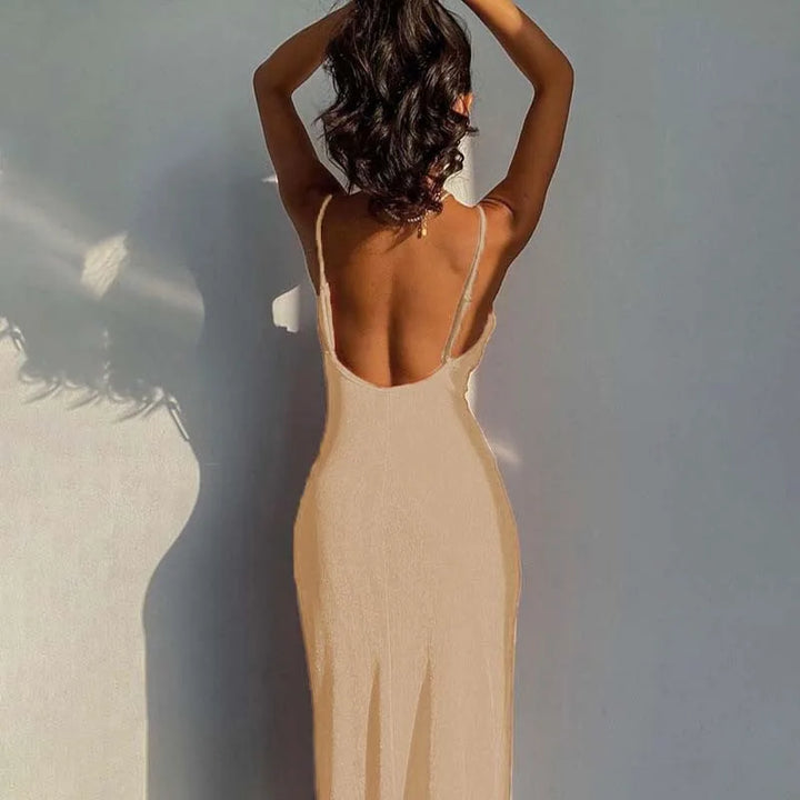 Summer midi knitted dress with slit decoration - Smile