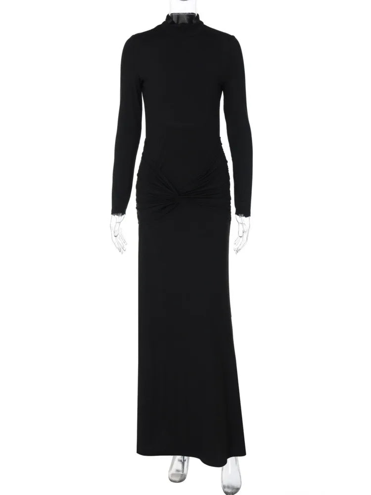 Turtleneck open-back maxi dress with ruching decoration - Ilayil