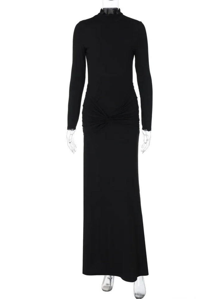 Turtleneck open-back maxi dress with ruching decoration - Ilayil