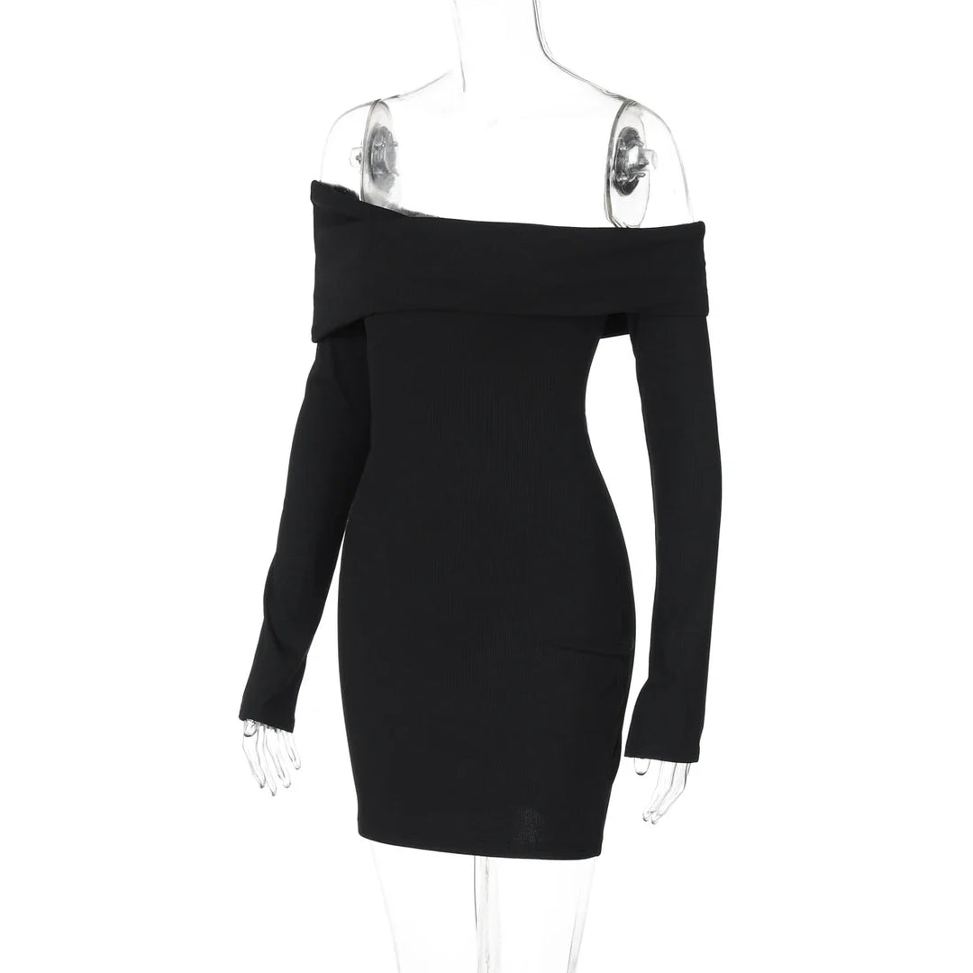 Fitted knitted mini dress with off-shoulder - Noam