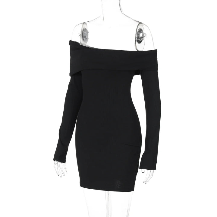 Fitted knitted mini dress with off-shoulder - Noam